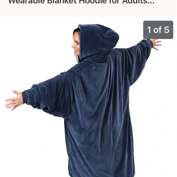 The Comfy Navy Blue Oversized Hoodie Blanket Adult Sized - Picture 2 of 13